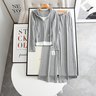 显瘦假两件连帽卫衣 诗系 一套入 气质修身 高腰显瘦直筒休闲裤