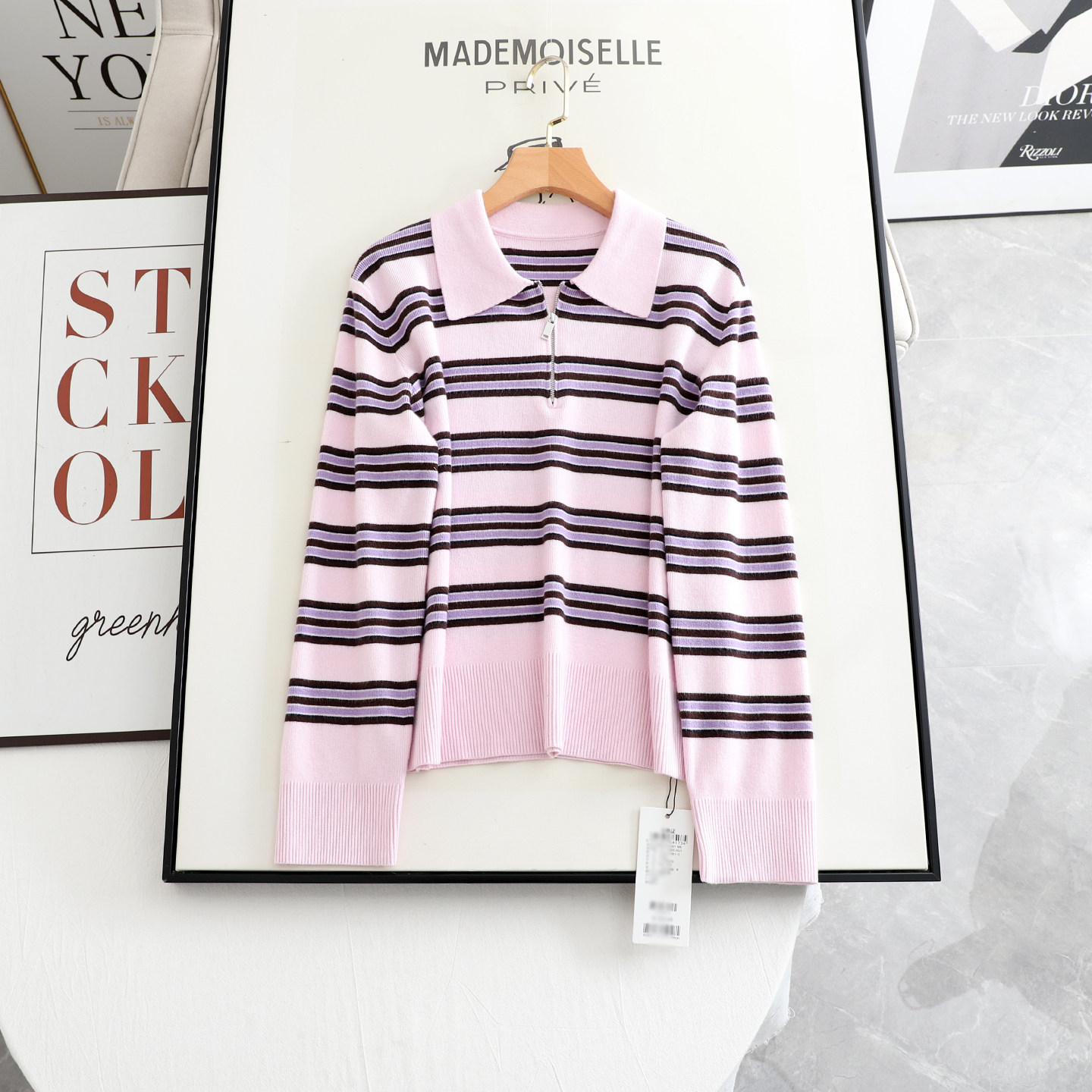 诗系のPolo领撞色条纹针织衫女2026春新款半拉链复古显瘦内搭毛衣,女装/女士精品,毛针织衫,淘宝优惠券,粉丝福利购,淘宝优惠卷