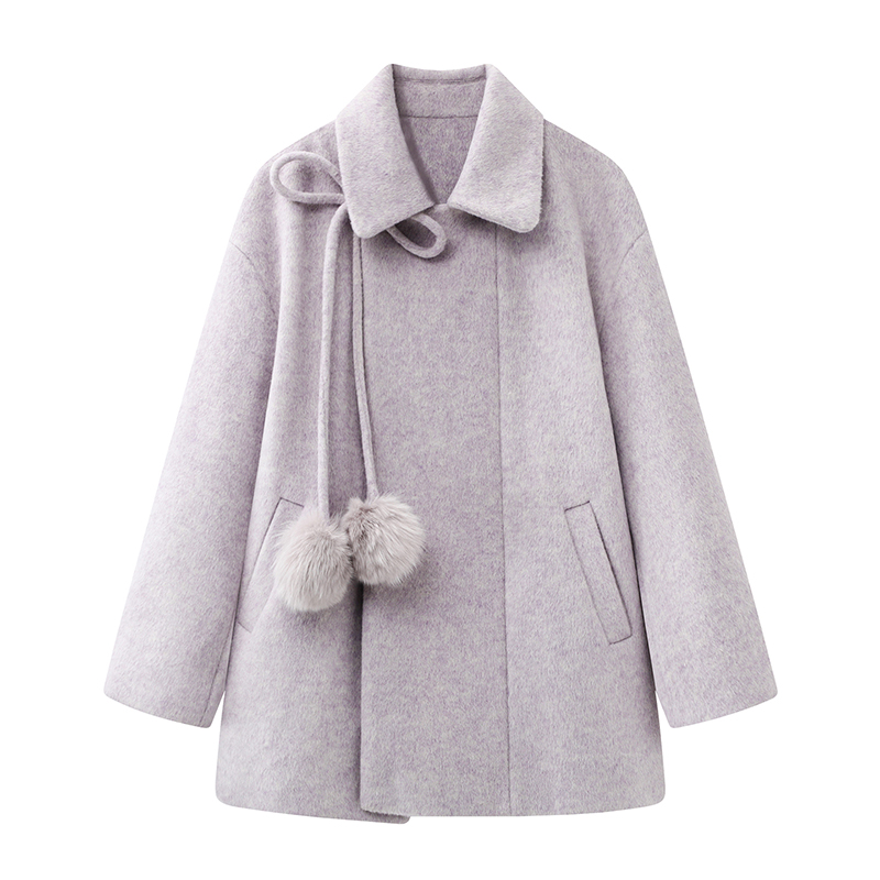 影系の香芋紫翻领毛呢外套女2025冬季新款小个子宽松显瘦斗篷大衣