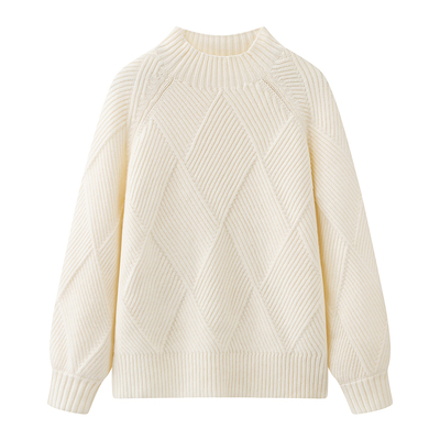 轻奢线同款！高级感半高领毛衣2025秋冬宽松气质简约白色针织衫女