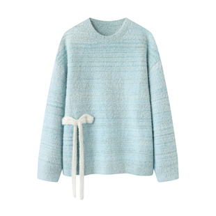阔系の浅绿色不规则设计感开叉上衣女2025秋季新款渐变毛衣针织衫