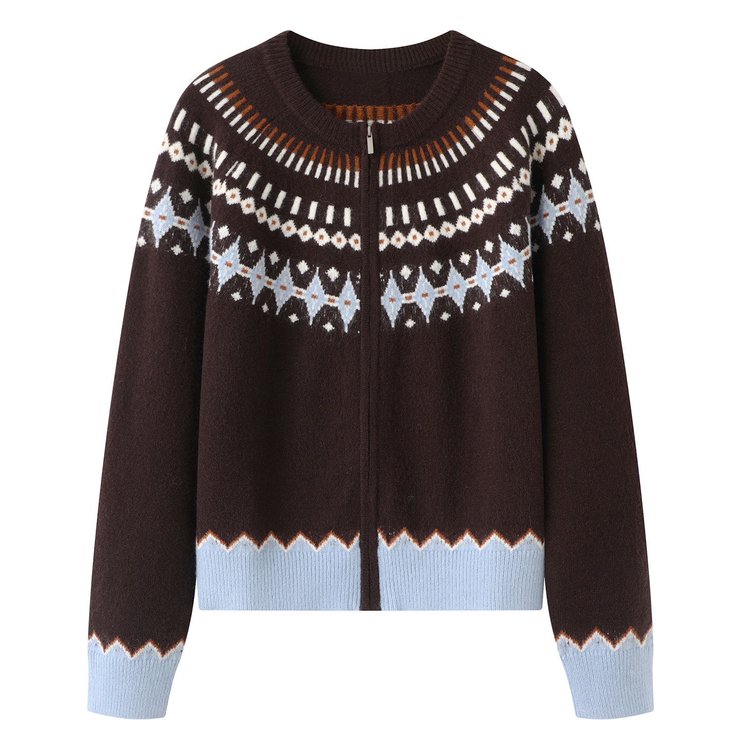 熙+の北极绒费尔岛毛衣开衫女秋冬圆领复古提花短款拉链针织外套,女装/女士精品,毛针织衫,淘宝优惠券,粉丝福利购,淘宝优惠卷