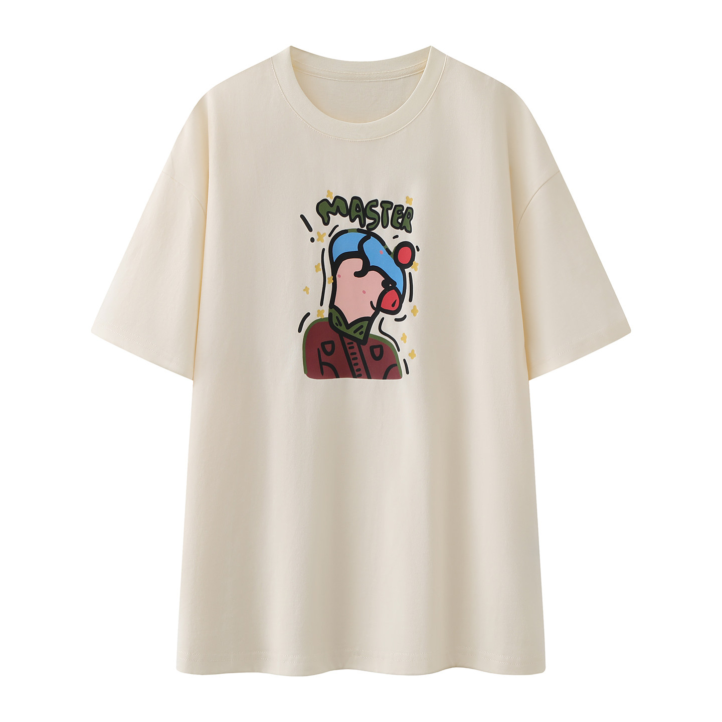 阔系の2026夏新款设计感小众时尚百搭杏色圆领印花短袖t恤女上衣