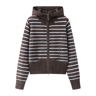 百搭宽松显瘦可咖棕连帽针织衫 高级感设计时尚 女 2026春新款 伊系