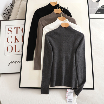 伊系！2024秋冬气质简约百搭半高领显瘦无缝一体羊毛打底针织衫女
