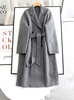 伊系の蒋xin同款！灰色羊毛大衣冬新款高级感气质长款双面呢外套