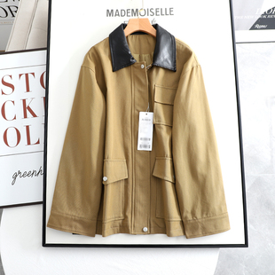 诗系の2025春新款高级感设计时尚百搭韩版宽松拼色皮领风衣外套女