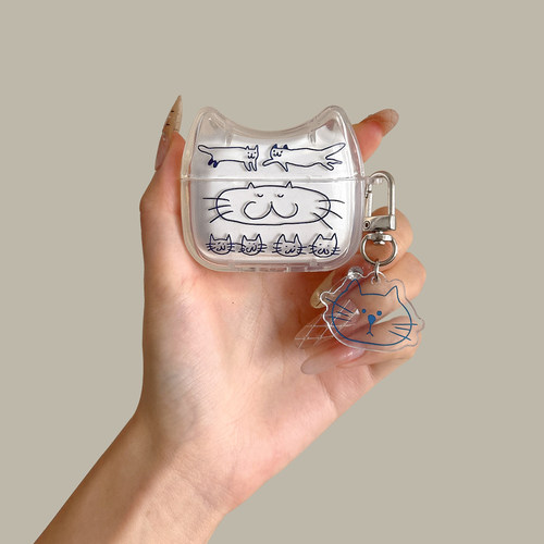 蓝色简画猫airpodspro3保护套