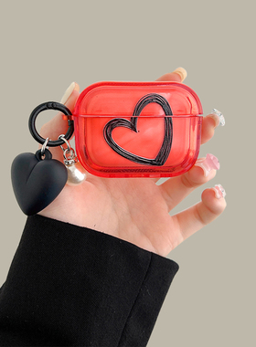 黑色爱心airpodspro2保护套适用苹果蓝牙耳机壳2代简约3代硅胶pro创意女款第二代套4代防摔新款网红高级感软1