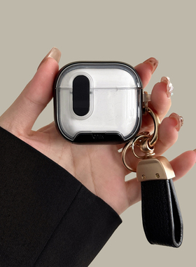 适用airpods4代保护套苹果蓝牙耳机壳黑色磁吸开盖锁扣pro3自带手机支架airpodspro第二代保护壳防摔新款硬壳