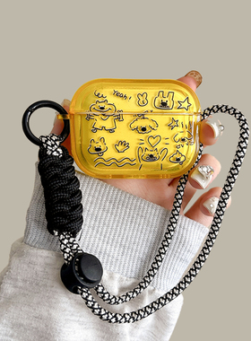 黑色简画小狗airpods4保护套适用苹果蓝牙耳机壳2代黄色3代硅胶pro卡通可爱airpodspro第二代防摔新款软壳1代