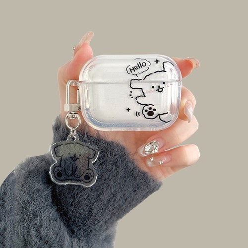 hello简画小狗airpodspro3保护套适用苹果蓝牙耳机壳2代透明简约3代硅胶pro2可爱女生1代套4代防摔新款萌系软