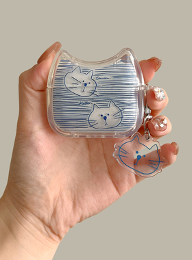 蓝条纹猫咪airpods4保护套适用苹果蓝牙耳机壳2代猫耳3代硅胶pro3小众简约可爱airpodspro第二代防摔新款软壳