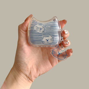 蓝条纹猫咪airpods4保护套适用苹果蓝牙耳机壳2代猫耳3代硅胶pro3小众简约可爱airpodspro第二代防摔新款 软壳