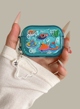 游泳海豹苹果airpods4代保护套适用蓝牙耳机壳2代蓝色3代硅胶pro可爱airpodspro第二代防摔新款软壳1趣味女款