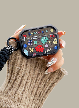 彩色英文小怪兽airpodspro2保护套苹果蓝牙耳机壳2代磨砂黑色3代硅胶pro日韩可爱1代套全包防摔新款趣味软壳1