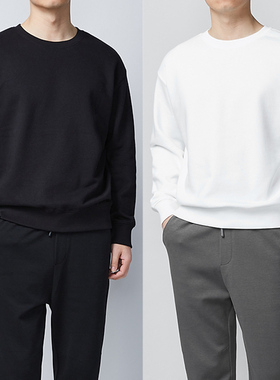 毛圈卫衣男黑色春秋款圆领2021新款套头宽松灰色外套白色无帽上衣