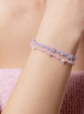 春日配色纯银桂花慕丝绒编织手链