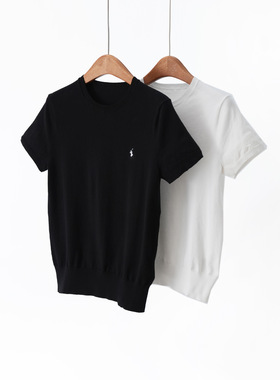 优雅紫标！极简老钱风26春夏新品100匹马棉圆领短袖套头针织衫女