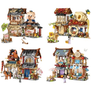 正品LOZ俐智小颗粒积木迷你折叠小屋驿站杂货铺拼装中华国风街景