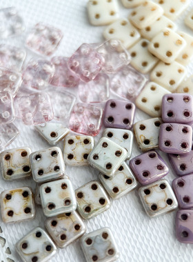 捷克珠玻璃珠方形/圆形四孔珠10个DIY手工饰品配件散珠材料手作