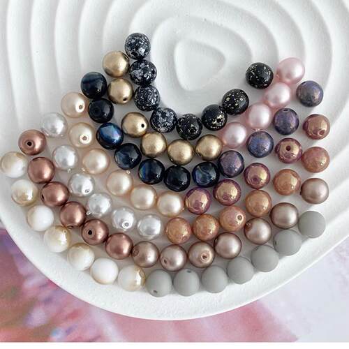 捷克珠圆珠5mm6mm8mm18mm玻璃珠DIY手工串珠饰品散珠配件珠绣