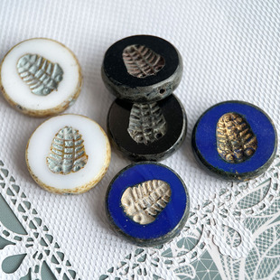 捷克珠玻璃珠三叶虫大圆珠圆牌直孔1个DIY手工饰品材料散珠配件