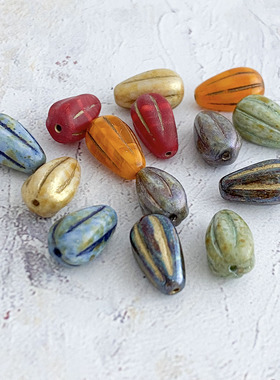 捷克珠玻璃珠水滴形南瓜珠1个单孔DIY手工饰品材料散珠配件串珠