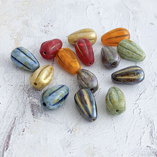 捷克珠玻璃珠水滴形南瓜珠1个单孔DIY手工饰品材料散珠配件串珠