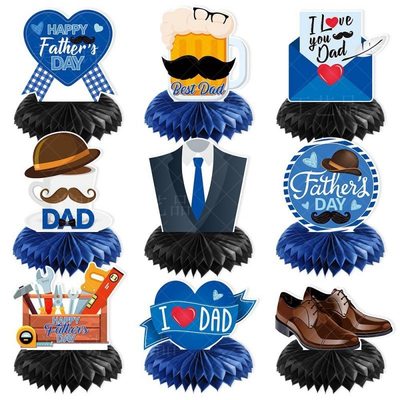 父亲节派对装饰蜂窝摆件happy  father's day桌面摆件摆台