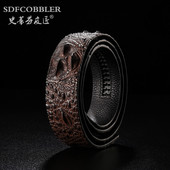 无头自动扣皮带条不带头鳄鱼纹真皮裤 带身牛皮无扣头光腰带男3.5c