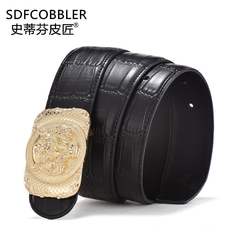 史蒂芬皮匠男士真皮平滑扣皮带生肖虎头竹节纹个性休闲裤腰带3.8c