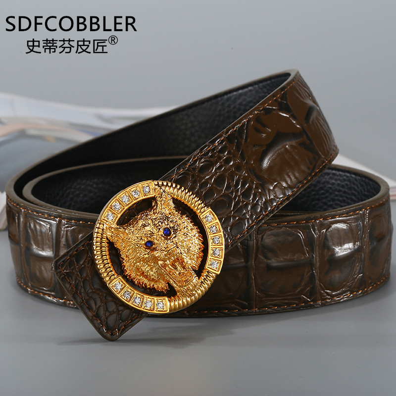 史蒂芬皮匠真皮男士平滑扣皮带 狼头虎头生肖个性美发师裤腰带潮