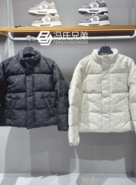 MLB25年冬季男女时尚保暖NY老花满印防风立领鹅绒羽绒服3ADJM0456