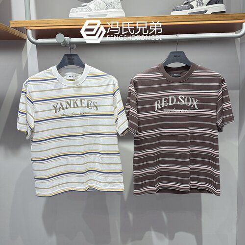 MLB短袖情侣款时尚条纹复古T恤衫