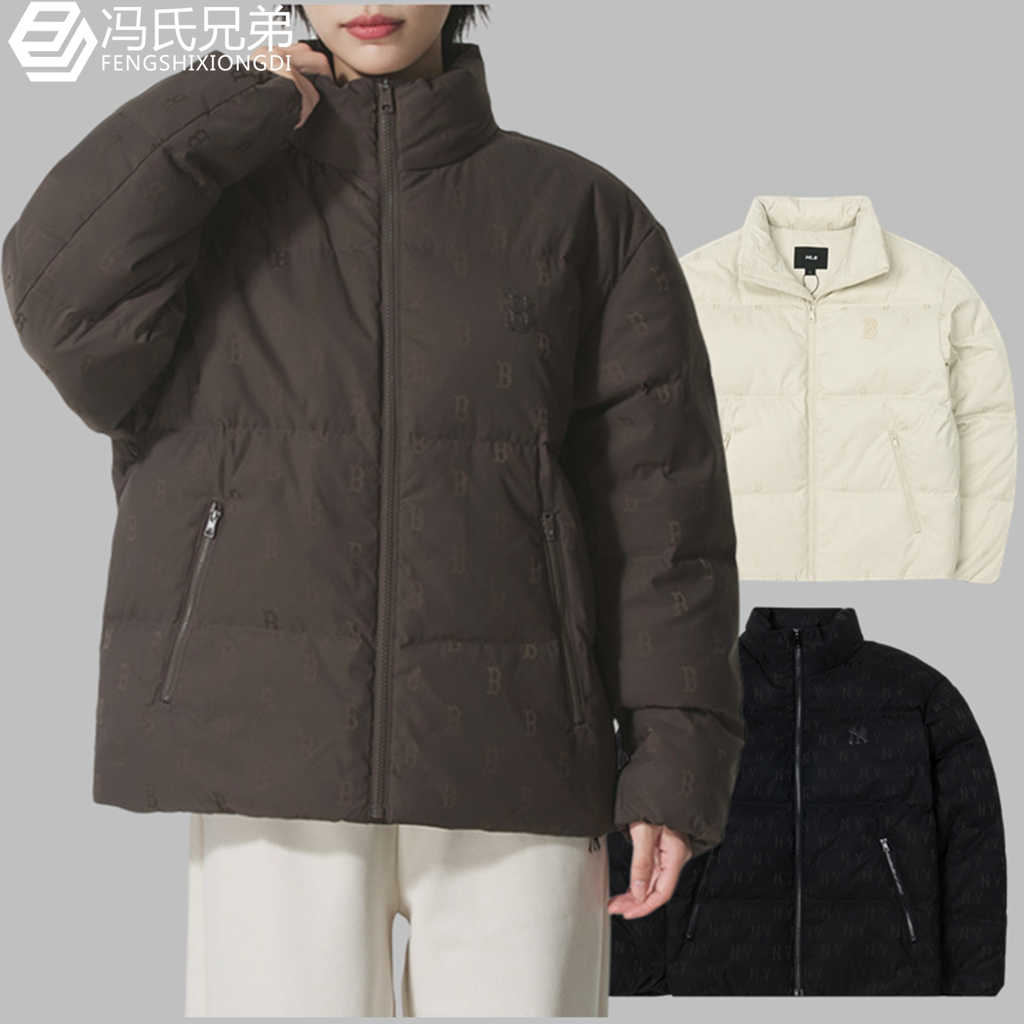 MLB保暖立领情侣时尚复古羽绒服