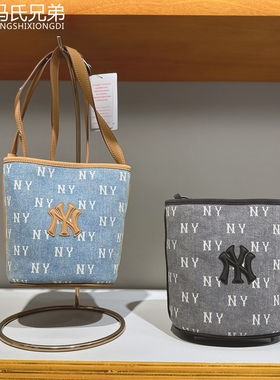 MLB25年秋季男女老花经典NY满印牛仔单肩斜挎拎包水桶包3ABMMV55N