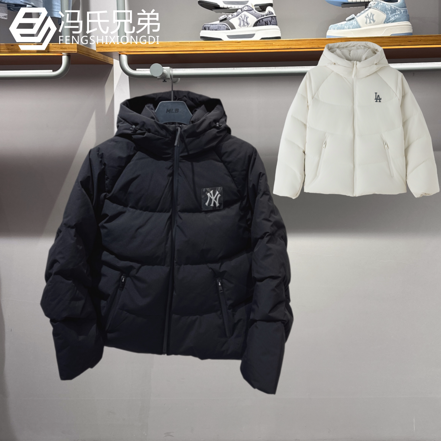 MLB26年冬季情侣款时尚休闲舒适连帽防风防水保暖羽绒服3ADJB3966