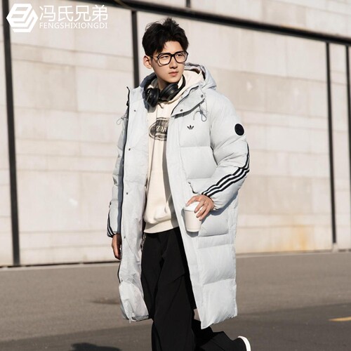阿迪达斯保暖防风长款情侣羽绒服