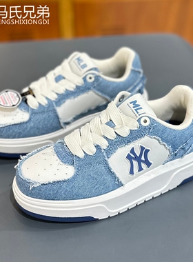 MLB 2025年夏季新品男女时尚牛仔拼接厚底增高休闲板鞋3ASXV015N