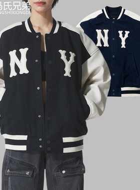 MLB 25年冬季男女学院风棒球服NY大标羊毛运动夹克外套3AJPB0854