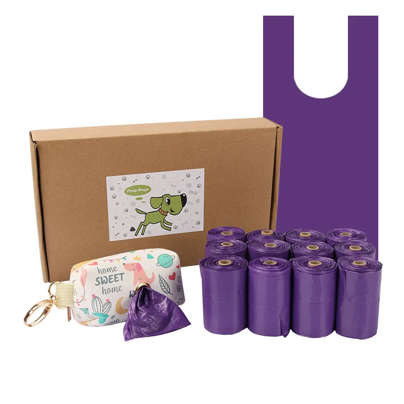 亚马逊紫色背心连卷宠物拾便袋可降解宠物垃圾袋狗狗捡屎袋便便袋