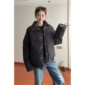 MY258835-P85 2025冬季男女情侣美式复古条纹加厚撞色翻领棉衣图片