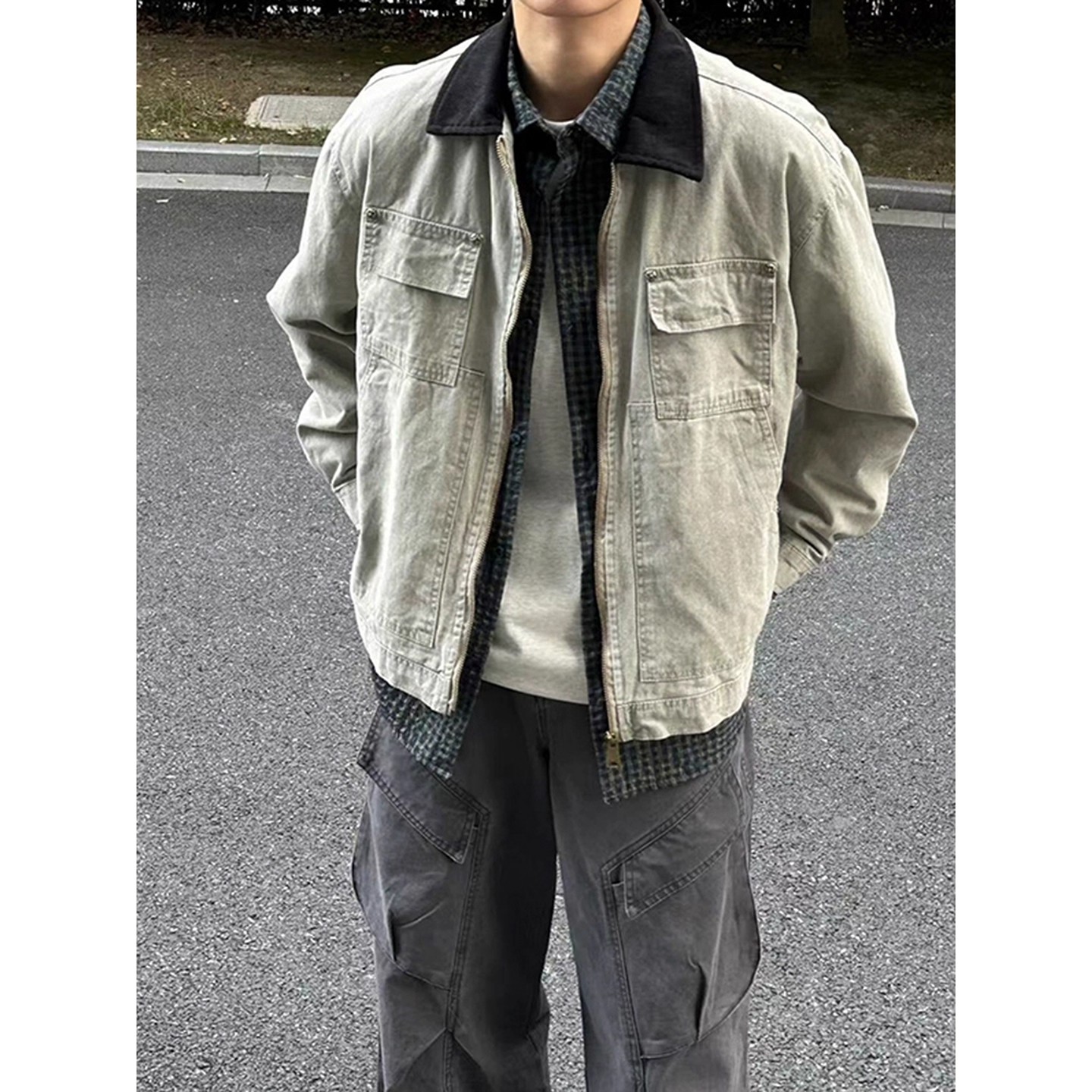 现货秋冬美式拼接全棉牛仔外套夹克JK257943-特P95,男装工装外套,星座418-2