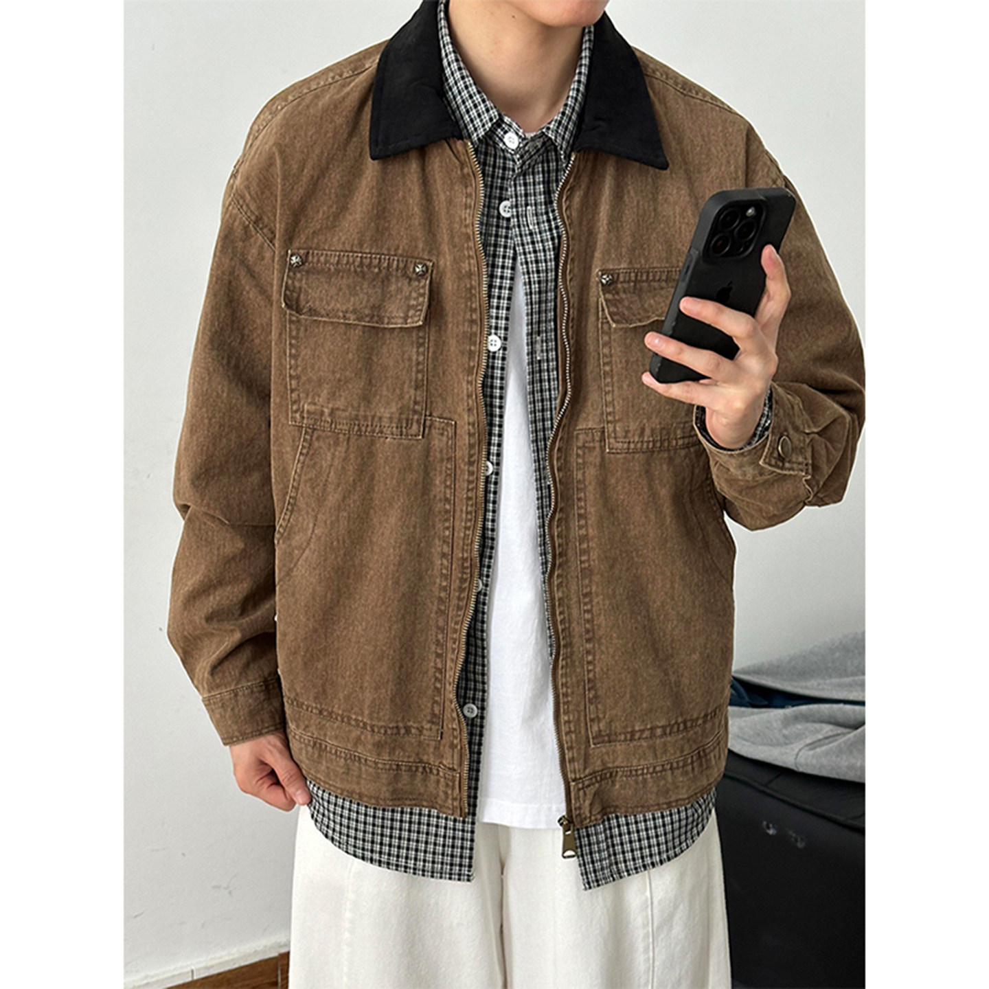 现货秋冬美式拼接全棉牛仔外套夹克JK257943-特P95,男装工装外套,星座418-2