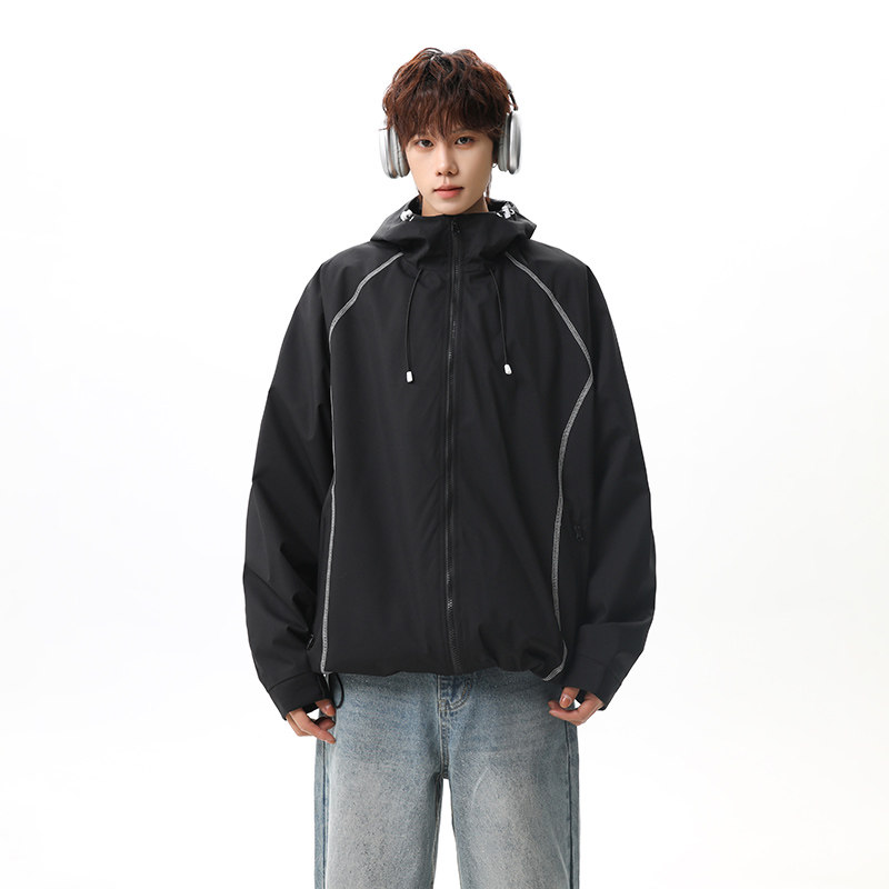 2026春季新款撞色辑明线连帽冲锋衣夹克男女情侣夹克JK269712-P68，男装夹克，星座418-2