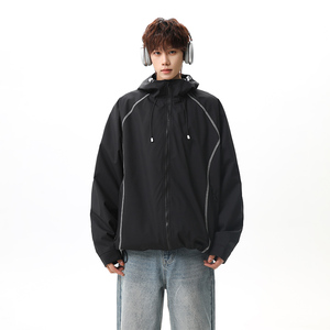 2026春季新款撞色辑明线连帽冲锋衣夹克男女情侣夹克JK269712-P68，男装夹克，星座418-2