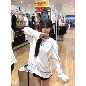 2025新款美式白色长袖T恤休闲拼接撞色上衣TX2530-P33，女装T恤，星座418-2