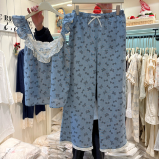 Public republic韩国纯棉甜美少女可爱蝴蝶结吊带背影家居服睡衣