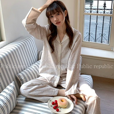 Public republic韩国春季纯棉简约素雅碎花小清新开衫家居服睡衣